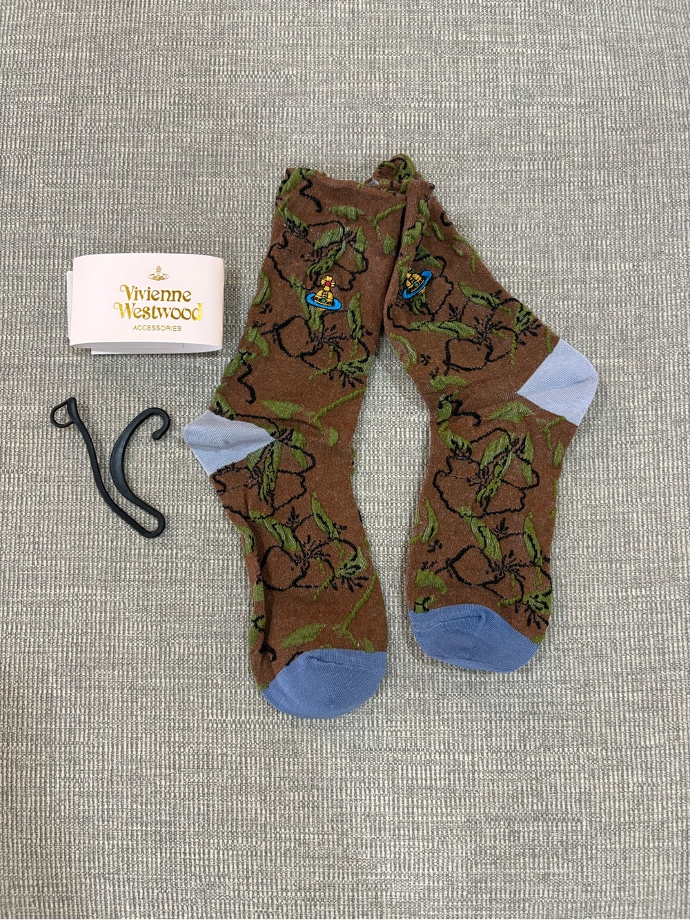 Vivienne Westwood Brown Floral Crew Socks with Blue Accents